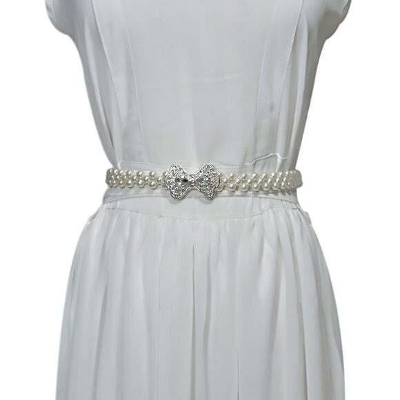 Women Bridal Pearl Belt White Beaded Crystal Rhinestone Retro Waist Belt 4912 - Picture 8 of 8